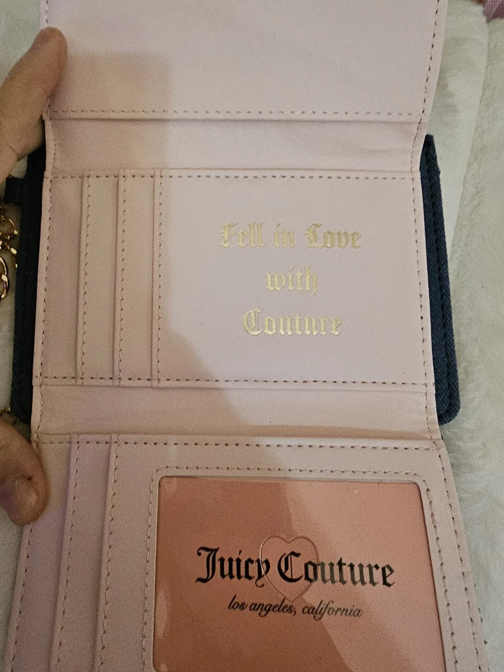 Juicy Couture Dark Blue Denim Card Wallet with Pink Embroidered Logo